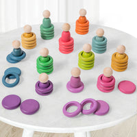 Kids Rainbow Stacking Ring Toss Game for Sensory Training and Indoor Play