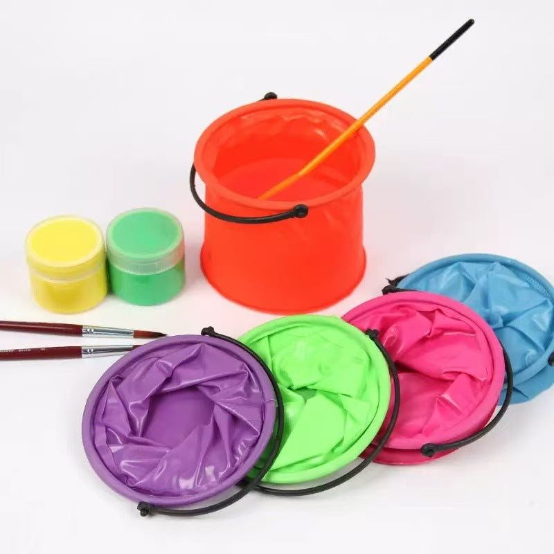 Foldable Art Paint Brush Washing Bucket Plastic Watercolor Pigment Mixing Palette Pen Holder for Kids Painting