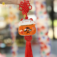 Ceramic Maneki-Neko Daruma Charm for New Year Blessings and Good Fortune