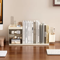 Expandable Bookends with Pen Holder, Anti-Tilt Desktop Organizer for Students