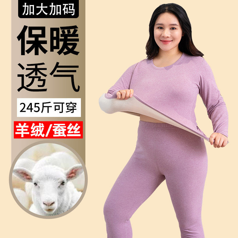 Women's Plus Size Thermal Underwear Set with Cashmere & Silk Blend Lining