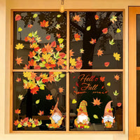Thanksgiving Gnome Maple Leaf Window Clings - Autumn Static Decals for Home & Storefront Decor