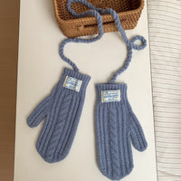 Korean Style Wool Blend Knitted Touchscreen Gloves for Women, Winter Warm Fingerless Twist Pattern Gloves with Neck Strap