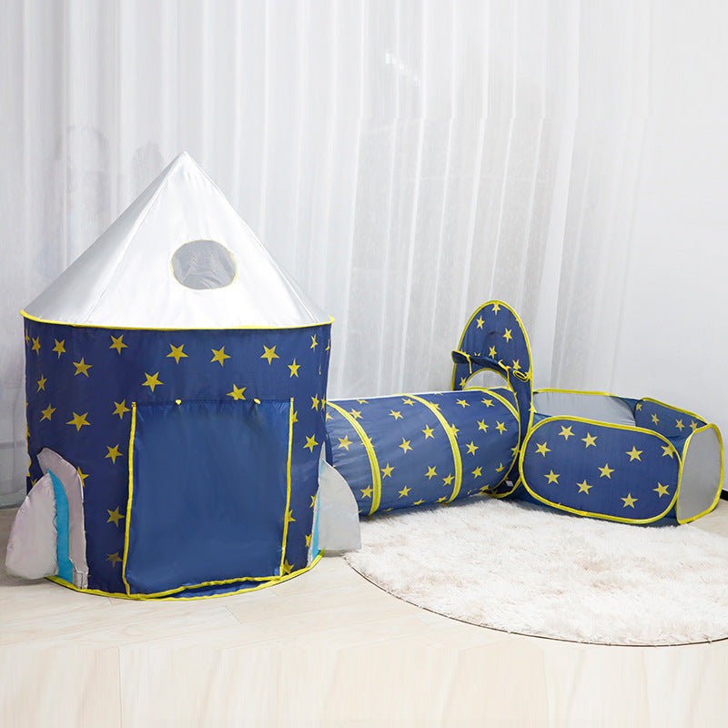 Kids Rocket Play Tent 3-Piece Set with Ball Pit and Tunnel for Indoor/Outdoor Play