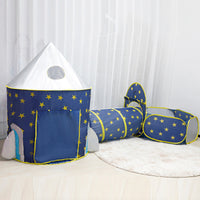 Kids Rocket Play Tent 3-Piece Set with Ball Pit and Tunnel for Indoor/Outdoor Play