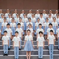 Girls' Chinese Style Blue Performance Dress for Choir, Speech, and Pageants