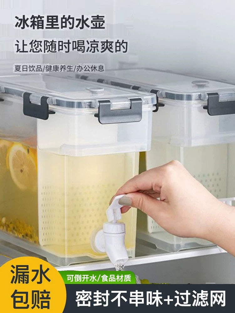 Large Capacity Refrigerator Cold Water Pitcher with Faucet for Home, Picnic, and Camping - High Temperature Resistant Fruit Juice Beverage Dispenser