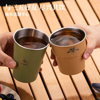 Portable 304 Stainless Steel Camping Coffee Mug Set with Storage Bag, Single Layer Outdoor Cup