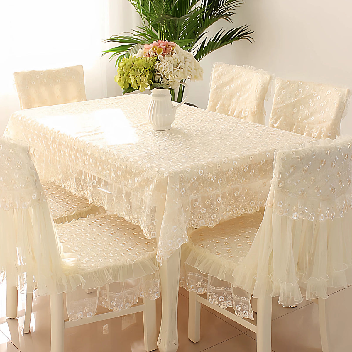 Elegant Lace Tablecloth and Chair Cover Set for Dining Tables