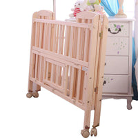 Foldable Solid Wood Baby Crib with Mattress, Multi-functional Cradle Bed