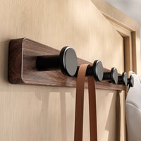Walnut Wood Wall Mounted Coat Rack with Mushroom Head Hooks, No-Drill Entryway Organizer for Clothes and Hats