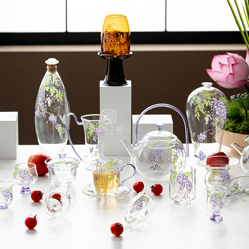 Wisteria Blossom Heat-Resistant Glass Teapot Set with Gongdao Cup and Teacups