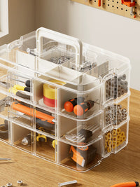 Multi-layer Transparent Storage Box with Handle, Portable Organizer for Tools, Hardware, and Crafts