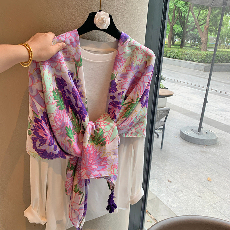 Ethnic Style Cotton Linen Scarf for Women - Long Warm Shawl for Autumn/Winter & Summer Air-Conditioned Rooms