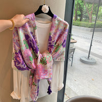 Ethnic Style Cotton Linen Scarf for Women - Long Warm Shawl for Autumn/Winter & Summer Air-Conditioned Rooms