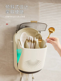 Wall-Mounted Chopstick Holder with Lid, Dustproof Cutlery Drainer for Kitchen Utensils