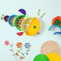 Large Wooden Rainbow Stacking Arches Building Blocks for Kids, Educational Color Recognition Toy