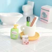 Miniature Dollhouse Bathroom Accessories Set - Toothbrush, Toothpaste, and Shower Gel for Micro Landscape Decor