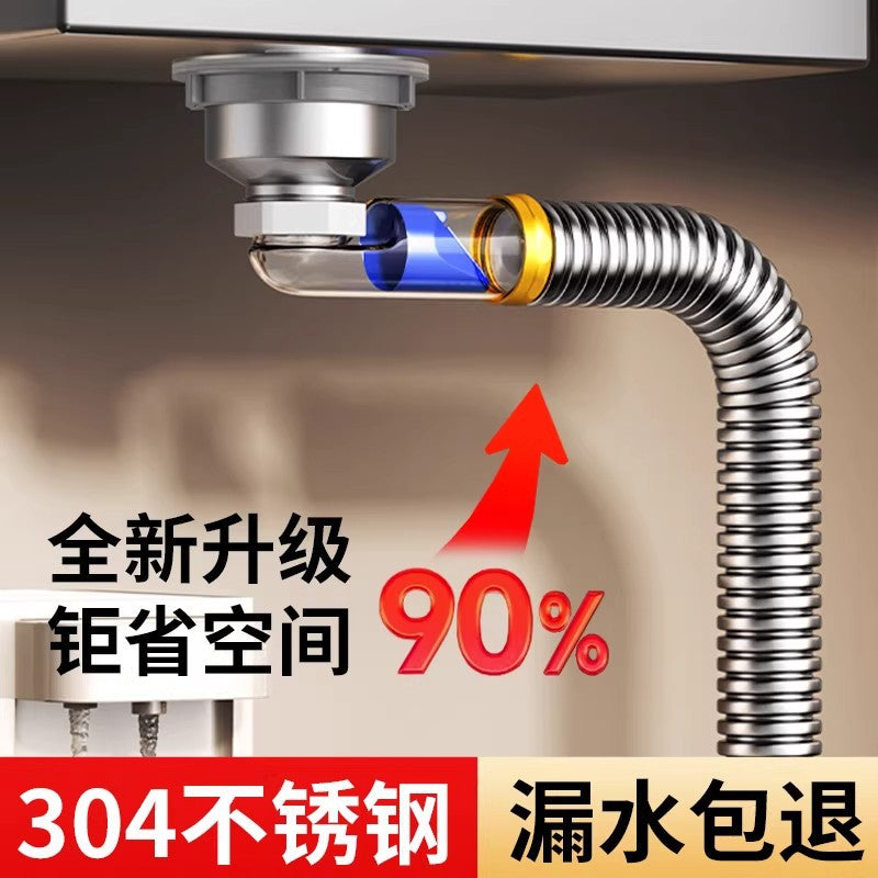 Kitchen Sink Drain Pipe Kit with Stainless Steel Extension and Anti-Odor Device