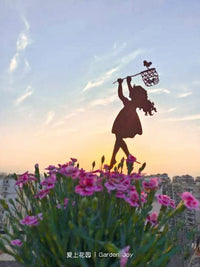 Garden Decor Rust-Effect Iron Art Swing Girl/Boy Flower Pot Picks