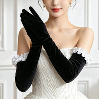 1920s Vintage Black Velvet Lace Opera Gloves for Cosplay & Halloween Parties