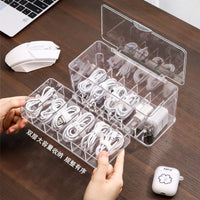 2-Layer Data Cable Storage Box with Lid, Multi-Grid Organizer for Phone Chargers & Power Cords