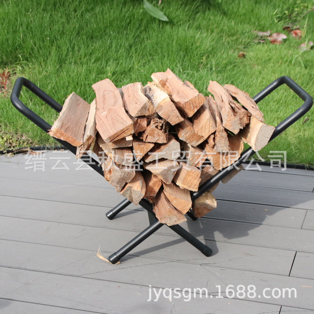 Wrought Iron Firewood Rack Outdoor Camping Log Storage Holder BBQ Wood Stacker Fireplace Moisture-proof Portable