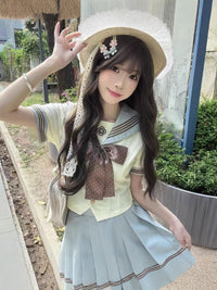 Japanese JK Sailor Uniform Set with Pleated Skirt and White Shirt