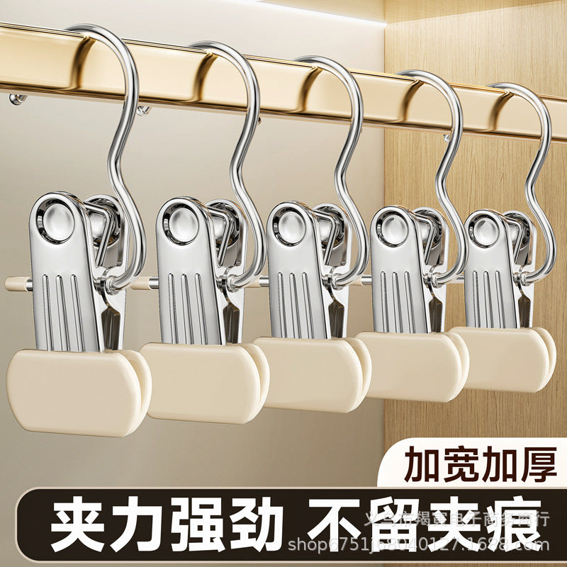 Stainless Steel Clothes Pegs with Hooks, Strong Grip, Multi-functional, Non-marking, Wide Mouth Clips for Home Laundry