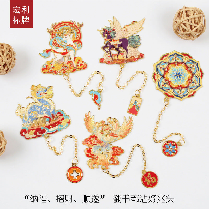 Dunhuang Style Metal Bookmark with Intricate Hollow-Out Design, Chinese Cultural Souvenir Gift