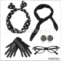 1950s Women's Costume Party Accessories Set - Headband, Glasses, Scarf, Necklace, Earrings