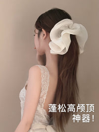 Oversized Ruffled Organza Banana Hair Clip for Women, Elegant and Face-Slimming Design