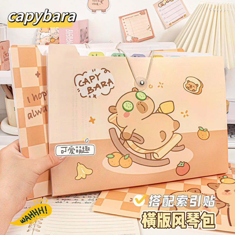 Capybara Accordion File Folder, PP Waterproof Multi-layer Document Organizer for Students