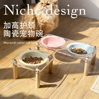 Elevated Ceramic Cat Food Bowls with Acrylic Stand, Double or Single Bowl, Anti-Tip Pet Feeder for Cats and Small Dogs