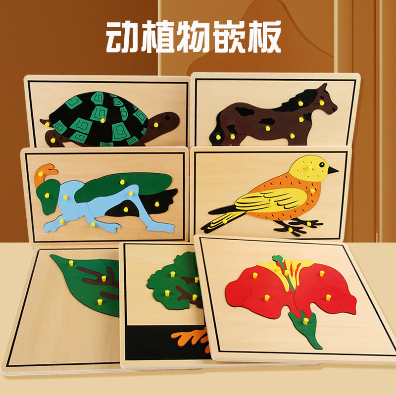 Montessori Wooden Animal Puzzle Board for Toddlers 0-3 Years