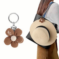 Embroidered Houndstooth Flower Hat Clip for Travel, Sunglasses Holder, Bag Charm