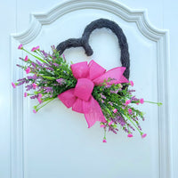 Artificial Lavender Wreath for Front Door Decor, Valentine's Day & Mother's Day Heart-shaped Hanging Ornament