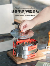 Outdoor Camping Cookware Set with 304 Stainless Steel Kettle and Pot