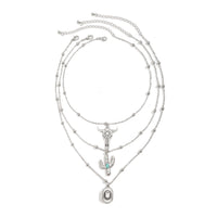 Bohemian Turquoise Beaded Cactus Pendant Necklace Set