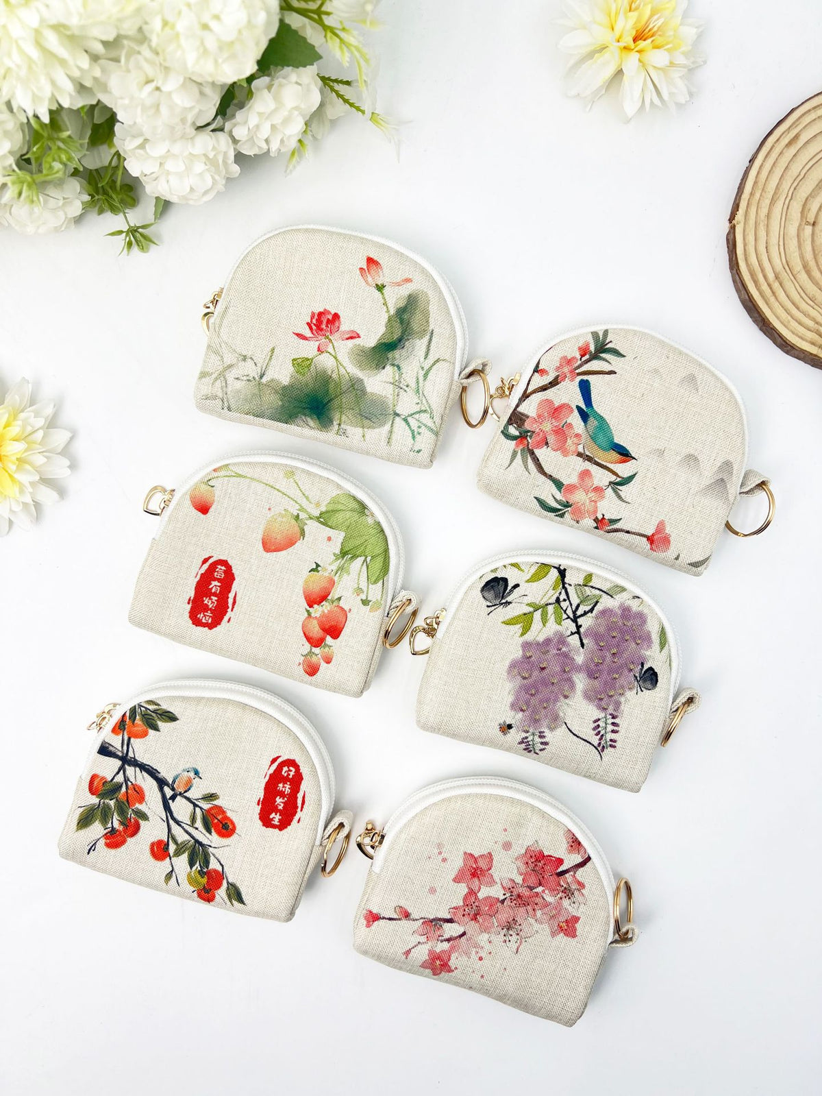 Digital Hot Stamping Zipper Coin Purse Shell Clutch Storage Bag Key Pouch Handmade Fabric Wallet Card Holder
