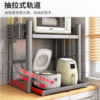Pull-Out Microwave Oven Rack with Storage for Kitchen Countertop
