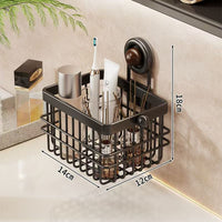 Vintage Style Suction Cup Storage Basket for Bathroom, Drainable Wall-Mounted Organizer for Cosmetics and Towels, No-Drill Installation