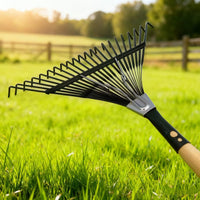 22-Tooth Steel Wire Rake for Garden and Yard Cleaning, Leaf Collection