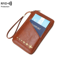 RFID Blocking Passport Holder Travel Wallet with Zipper, Long Portable Document Organizer