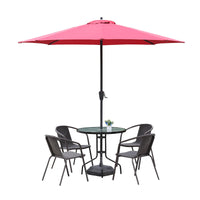 Outdoor Patio Wicker Dining Set with Umbrella, Carbon Steel Frame Table and Chairs