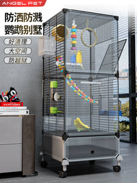 Large Bird Cage for Parrots, Budgies, Cockatiels, and Peonies - Splash-Proof Luxury Villa with Breeding Box