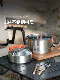 Outdoor Camping Cookware Set with 304 Stainless Steel Kettle and Pot