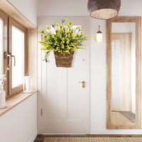 Spring Yellow Lavender Wreath Basket for Front Door & Home Decor