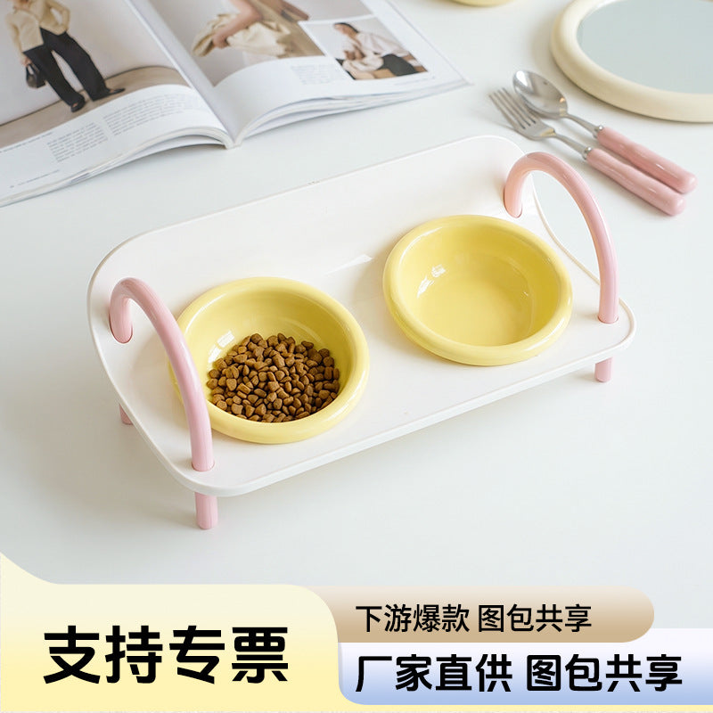 Elevated Ceramic Pet Bowls with Stand for Cats and Small Dogs, Anti-Vomit and Spill-Proof Food Water Feeder