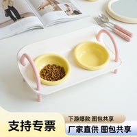 Elevated Ceramic Pet Bowls with Stand for Cats and Small Dogs, Anti-Vomit and Spill-Proof Food Water Feeder